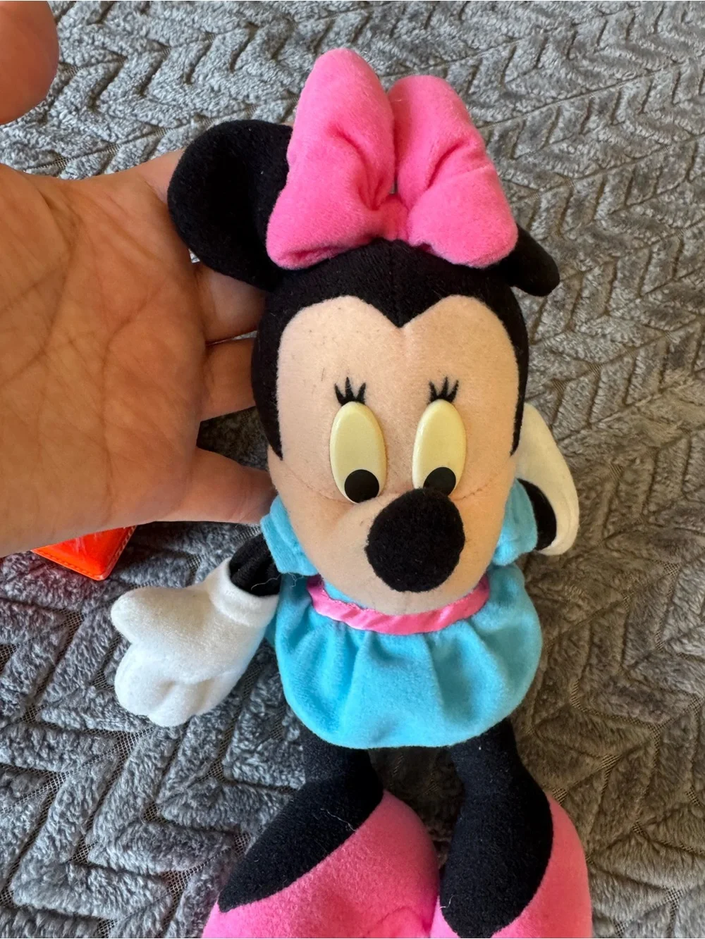 Vintage Minnie Mouse Plush Toy - Pink Bow & Shoes, Blue Dress.